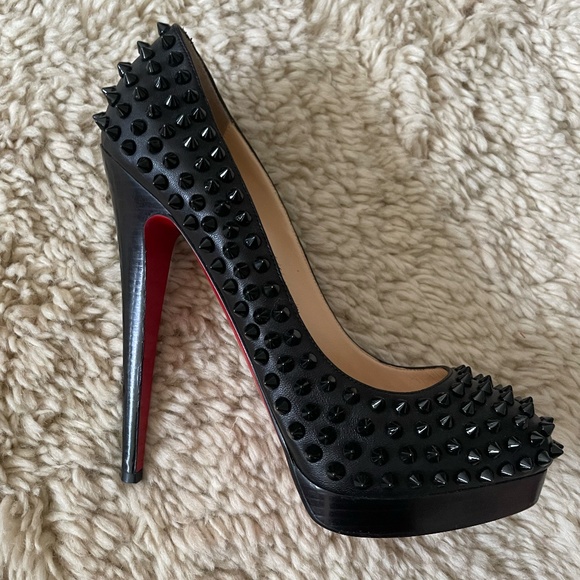 Christian Louboutin Black on Black Spike Heels - Picture 4 of 8